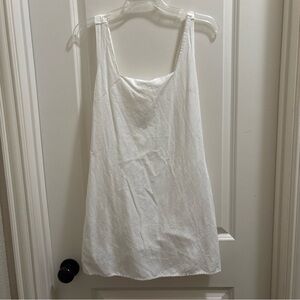 Japna Linen Blend White Smocked Back Lined Sundress Women’s Md Summer Pockets